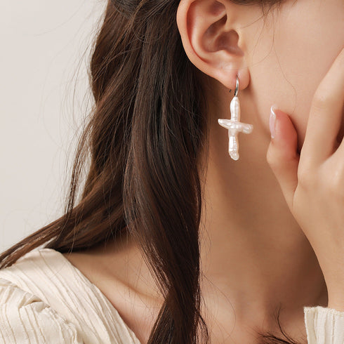 Cross Pearl Hook Earrings - May-Lynn Jewelry